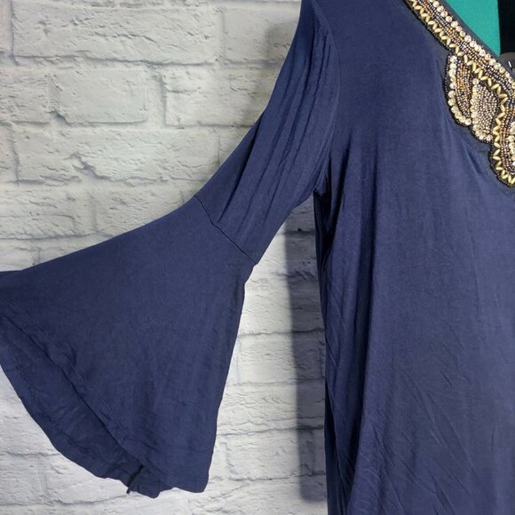 ROAMANS Womens Navy Blue Beaded Neck Bell Slerve Tunic Sz 14/16 - Picture 3 of 8